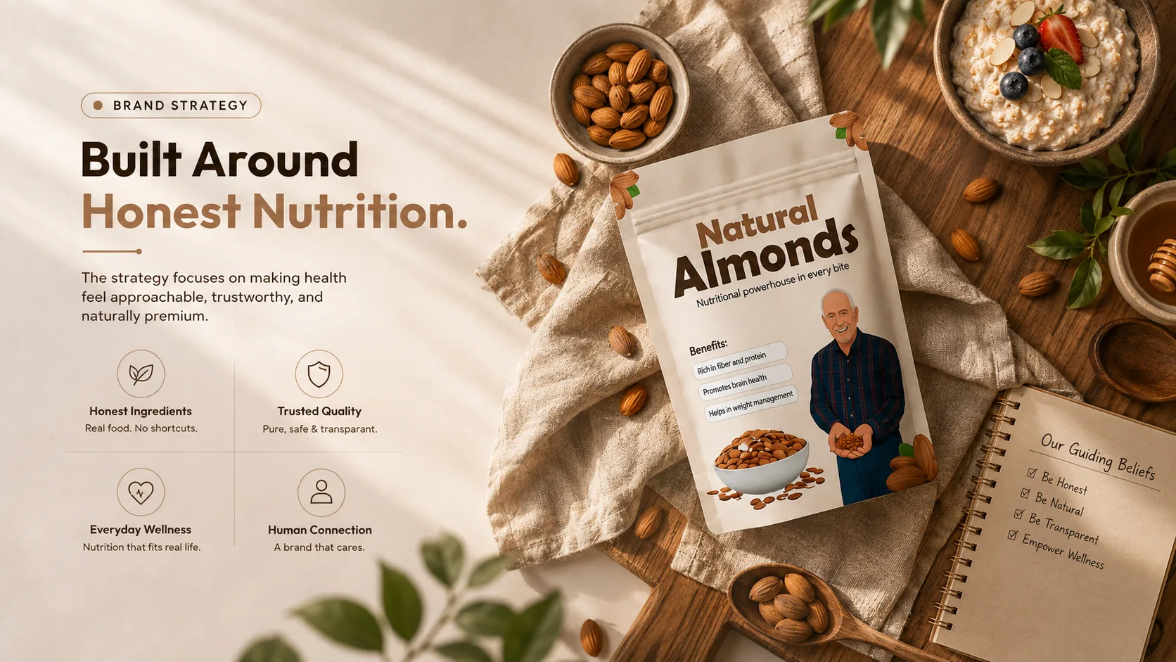 Natural Almond — Packaging Design packaging & visual design mockup 6 by Raghav Chopra